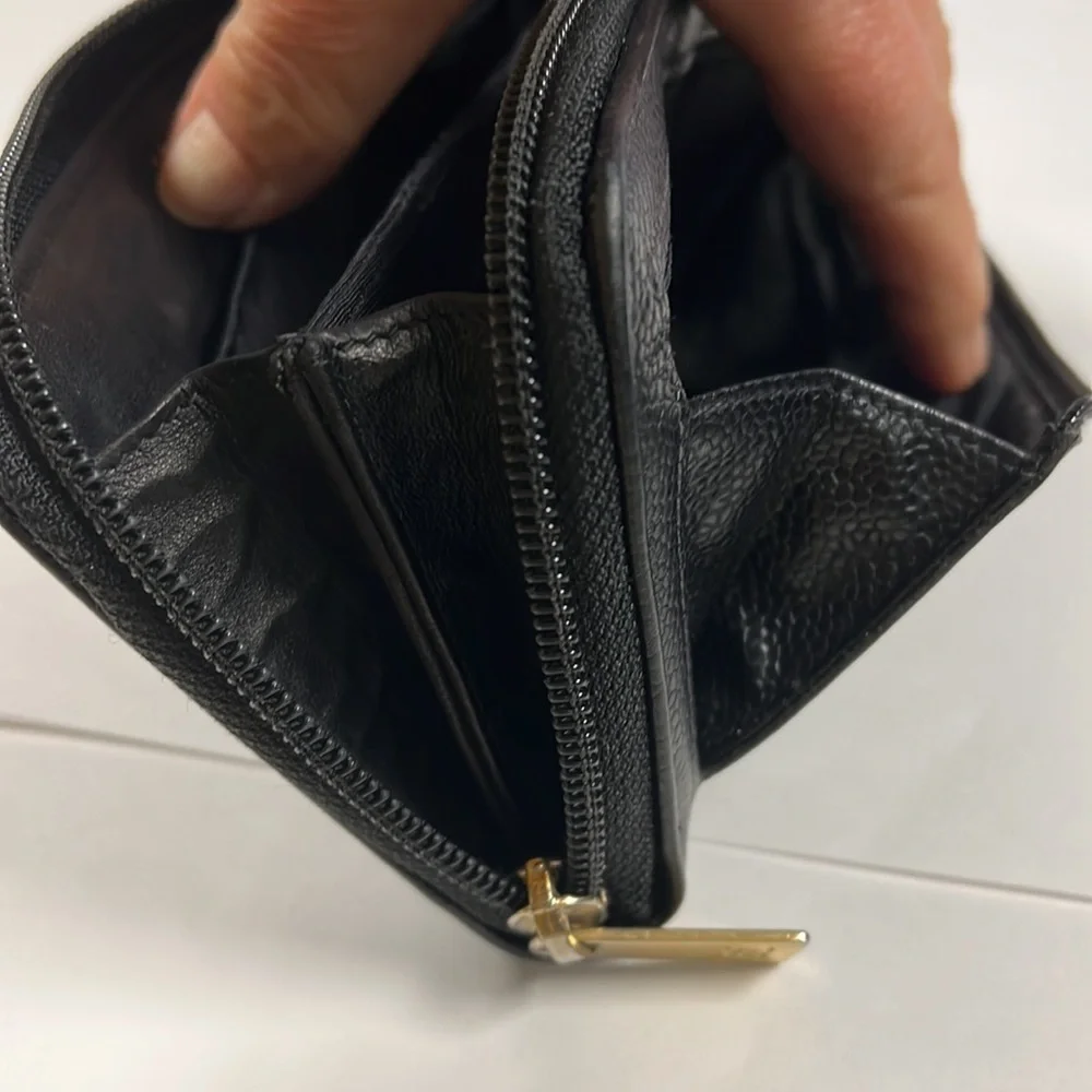 Chanel Classic Black Caviar Leather Long Clutch Zip Around Wallet